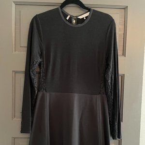 Rebecca Taylor Long Sleeve Black Swing Dress with Lace Detail | Size 10